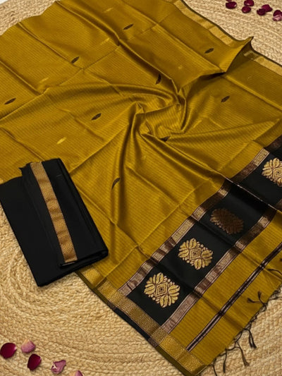 Indiehaat | Maheshwari Silk Zari Weaving Suit Black