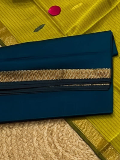 Indiehaat | Maheshwari Silk Zari Weaving Suit Blue