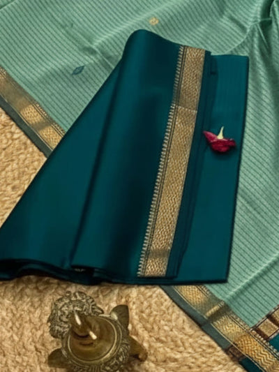 Indiehaat | Maheshwari Silk Zari Weaving Suit Green