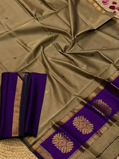 Indiehaat | Maheshwari Silk Zari Weaving Suit Purple