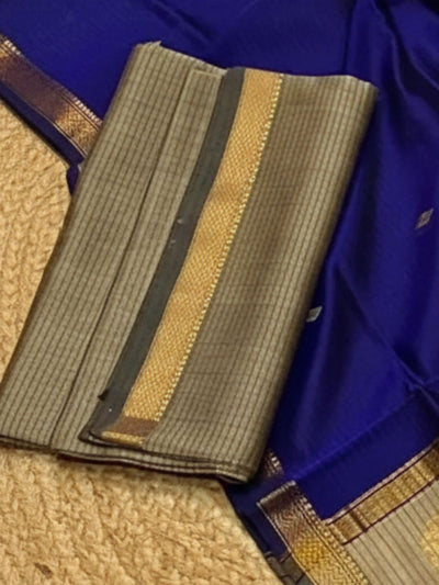 Indiehaat | Maheshwari Silk Zari Weaving Suit Beige