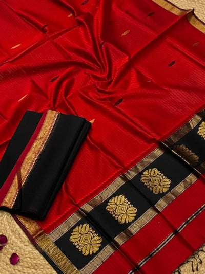 Indiehaat | Maheshwari Silk Zari Weaving Suit Black