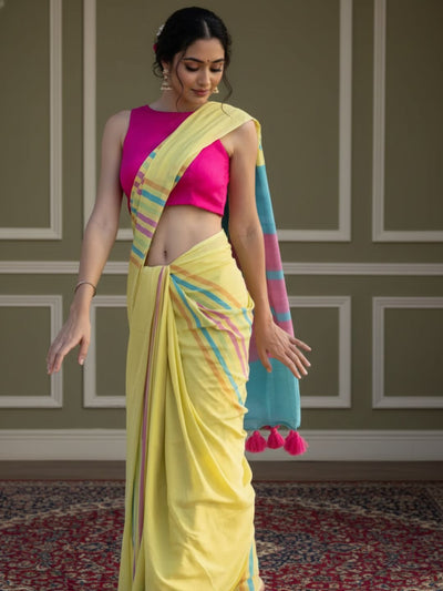 Indiehaat | Pure Khadi Cotton Handloom Saree Yellow