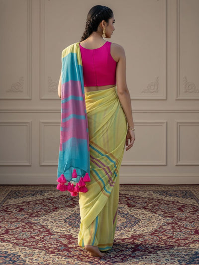 Indiehaat | Pure Khadi Cotton Handloom Saree Yellow