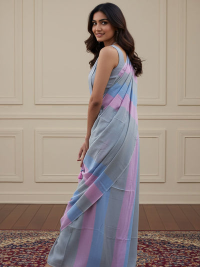 Indiehaat | Pure Khadi Cotton Handloom Saree Multicolor