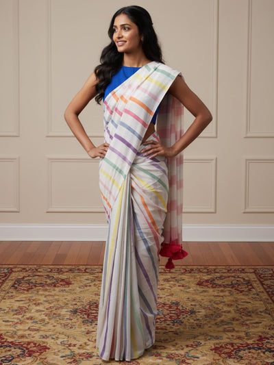 Indiehaat | Pure Khadi Cotton Handloom Saree White