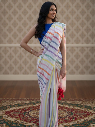 Indiehaat | Pure Khadi Cotton Handloom Saree White