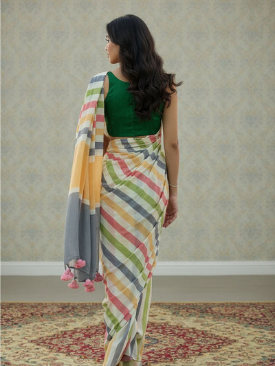 Indiehaat | Pure Khadi Cotton Handloom Saree Multicolor