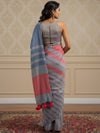 Indiehaat | Pure Khadi Cotton Handloom Saree Gray & Peach