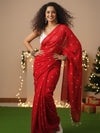 Indiehaat | Pure Cotton Embroidery Saree Red