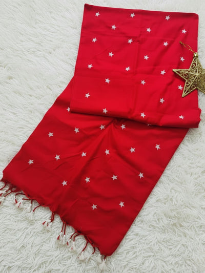 Indiehaat | Pure Cotton Embroidery Saree Red