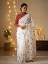 Indiehaat | Pure Cotton Half Embroidery Saree White