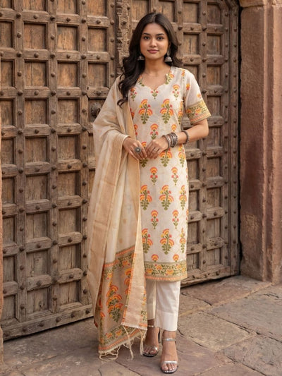 Shan-e-Banaras Cotton Silk Blend Brocade Suit Soft Cream