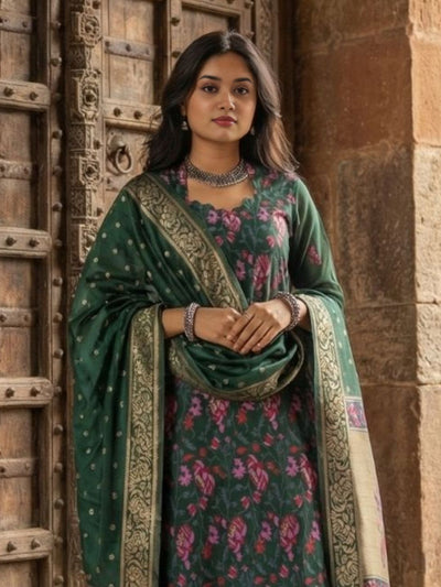 Indiehaat | Banarasi Silk Brocade Stitched Suit Green