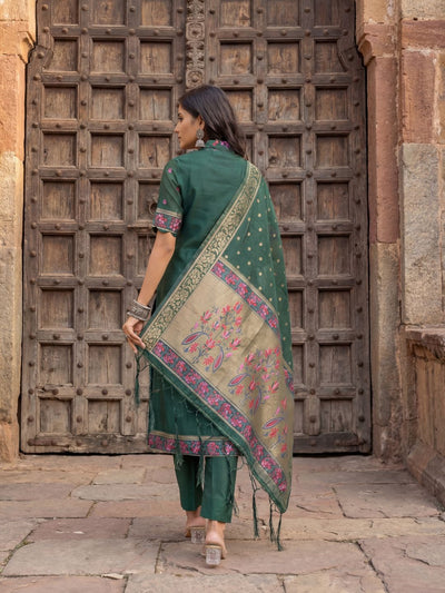 Indiehaat | Banarasi Silk Brocade Stitched Suit Green