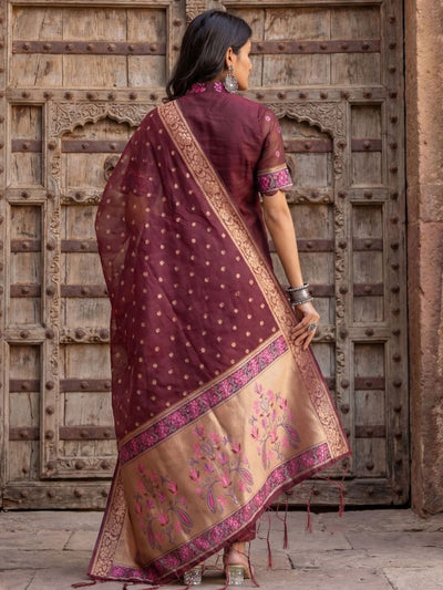 Indiehaat | Banarasi Silk Brocade Stitched Suit Brown