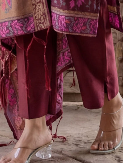 Indiehaat | Banarasi Silk Brocade Stitched Suit Brown