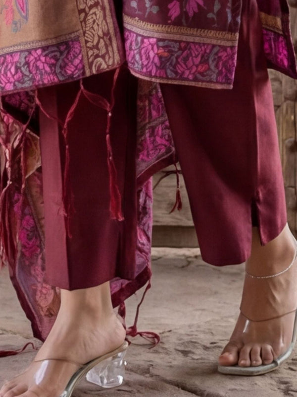 Indiehaat | Banarasi Silk Brocade Stitched Suit Brown