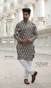 Indiehaat | Pure Cotton Block Print Kurta Pyjama Gray