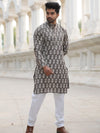 Indiehaat | Pure Cotton Block Print Kurta Pyjama Gray