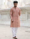Indiehaat | Pure Cotton Block Print Kurta Pyjama Beige