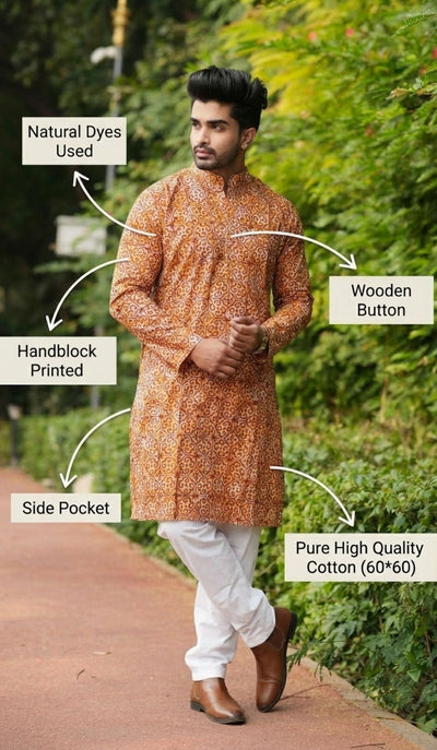 Indiehaat | Pure Cotton Block Print Kurta Pyjama Yellow