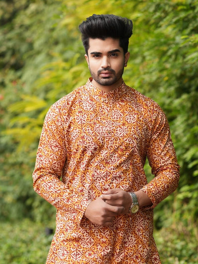 Indiehaat | Pure Cotton Block Print Kurta Pyjama Yellow
