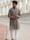 Indiehaat | Pure Cotton Block Print Kurta Pyjama Brown