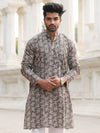 Indiehaat | Pure Cotton Block Print Kurta Pyjama Brown