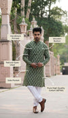 Indiehaat | Pure Cotton Block Print Kurta Pyjama Green