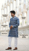 Indiehaat | Pure Cotton Block Print Kurta Pyjama Blue