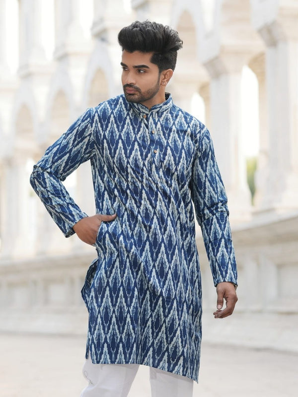 Indiehaat | Pure Cotton Block Print Kurta Pyjama Blue