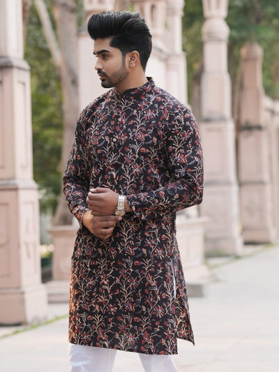 Indiehaat | Pure Cotton Block Print Kurta Pyjama Black