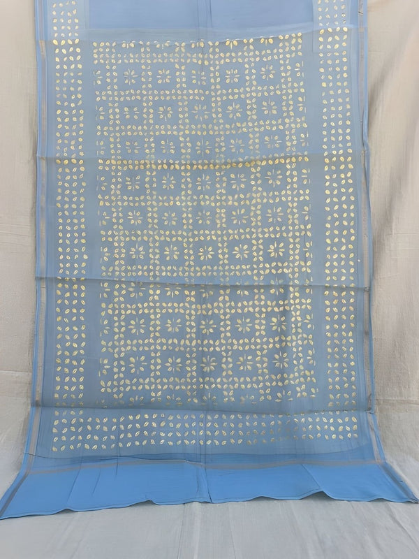 Indiehaat | Pure Chandei Silk Applique Saree Gray