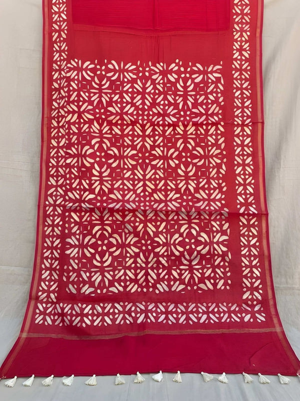 Indiehaat | Pure Chandei Silk Applique Saree Red