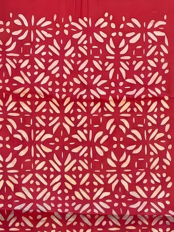 Indiehaat | Pure Chandei Silk Applique Saree Red