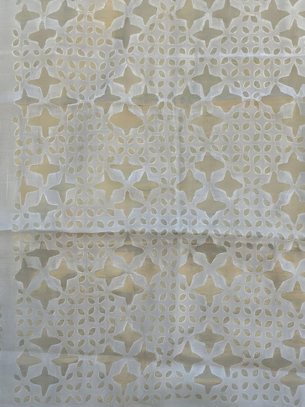 Indiehaat | Pure Chandei Silk Applique Saree White