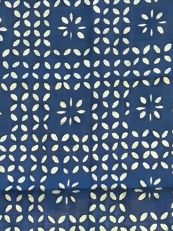 Indiehaat | Pure Chandei Silk Applique Saree Blue