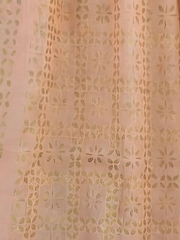 Indiehaat | Pure Chandei Silk Applique Saree Peach