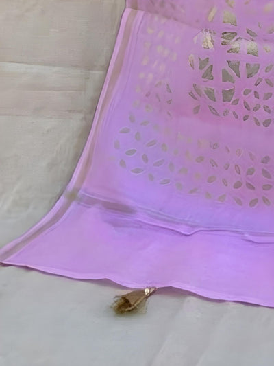 Indiehaat | Pure Chandei Silk Applique Saree Pink