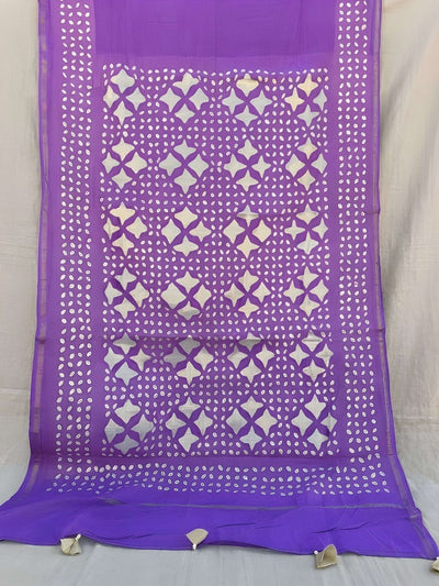 Indiehaat | Pure Chandei Silk Applique Saree Violet