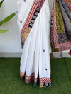 Indiehaat | Pure Mul Cotton Kantha Saree White