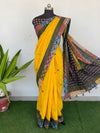 Indiehaat | Pure Mul Cotton Kantha Saree Yellow