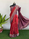 Indiehaat | Pure Mul Cotton Kantha Saree Red