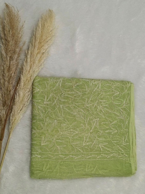 Indiehaat | Tepchi Handwork Kota Doria Saree Green