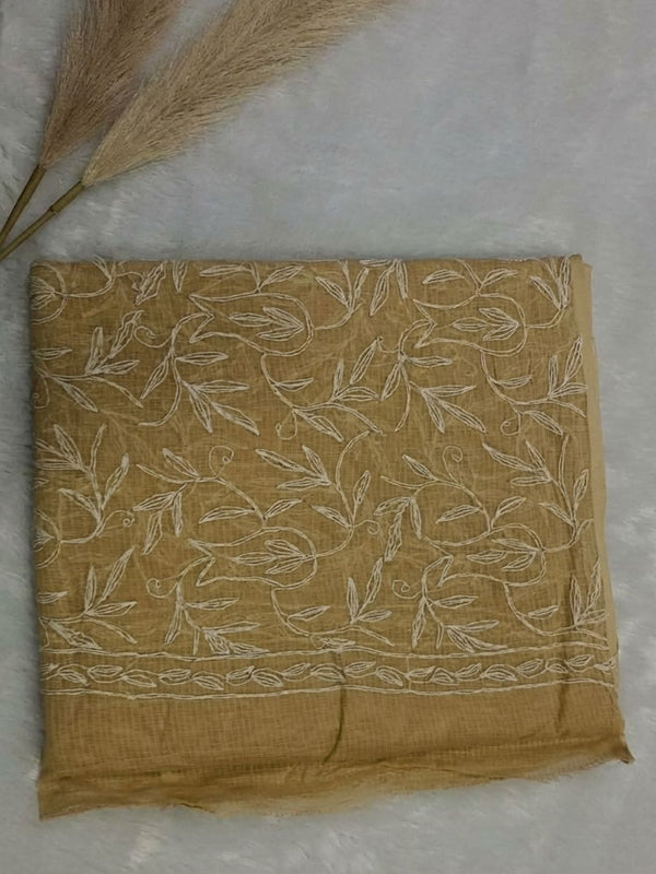 Indiehaat | Tepchi Handwork Kota Doria Saree Brown