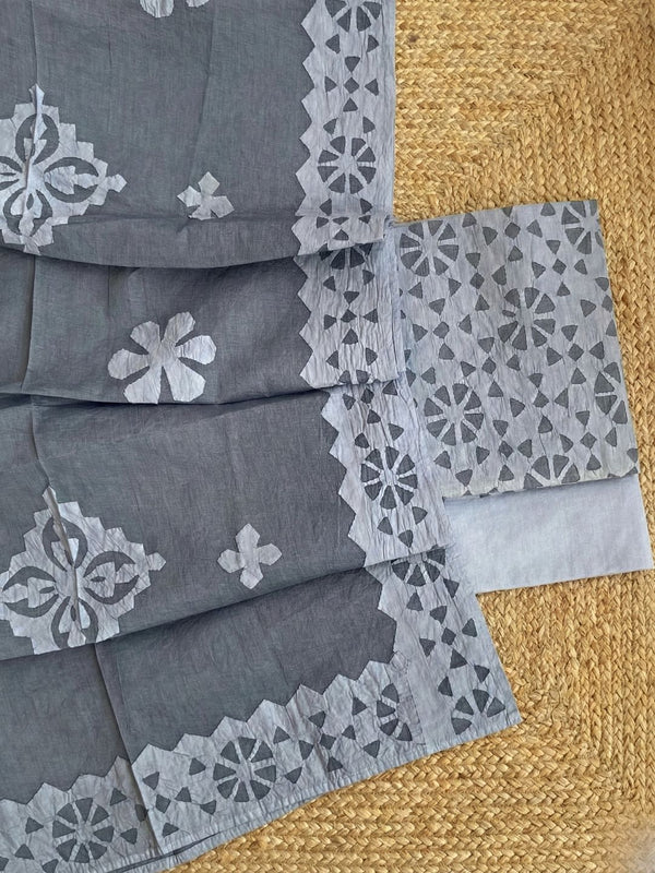 Indiehaat | Applique Cotton Suit (T+B+D) Gray