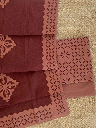 Indiehaat | Applique Cotton Suit (T+B+D) Brown