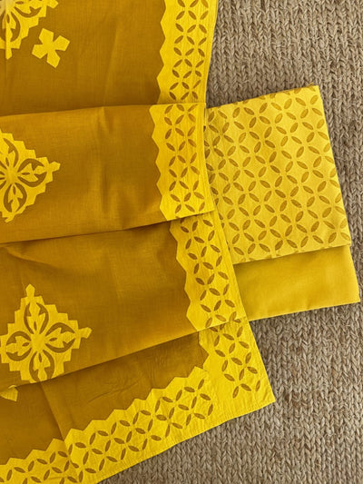 Indiehaat | Applique Cotton Suit (T+B+D) Yellow