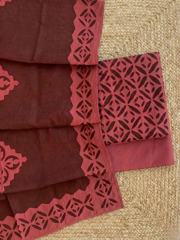Indiehaat | Applique Cotton Suit (T+B+D) Brown